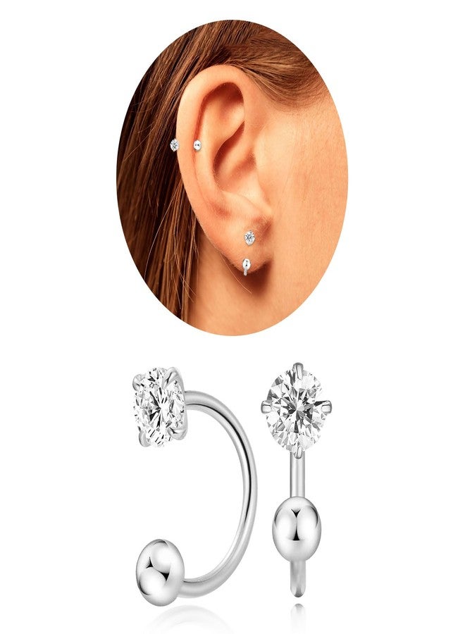 VDKIDKT Tiny 3mm Birthstone Earrings for Women Teen Girls Small Huggie Half Hoop Earrings Tiny Cartilage Hypoallergenic Stud Screw Earrings (Silver, 4.Apr-White Topaz) - Image 1
